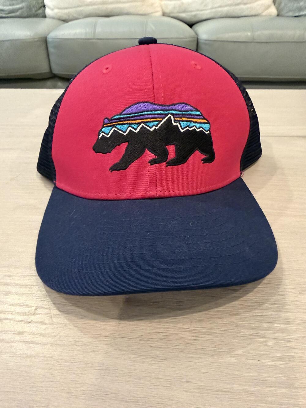 Patagonia Hat Cap Snap Back Mens One Size Blue Red Fitz Roy Bear Trucker Mesh